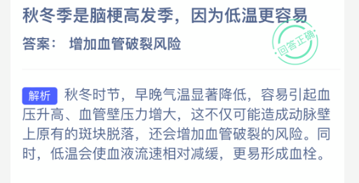 秋冬季是脑梗高发季,因为低温更容易
