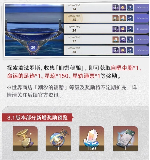 《崩坏:星穹铁道》3.1更新奖励内容一览