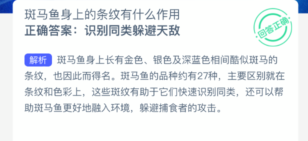 斑马鱼身上的条纹有什么作用